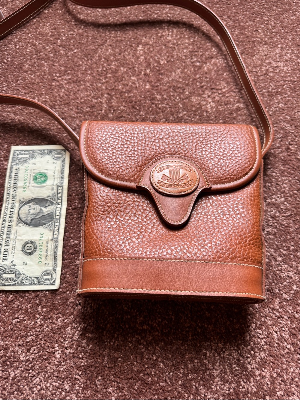 Brown Leather Crossbody Bag with Crest Emblem - Picture 2 of 7